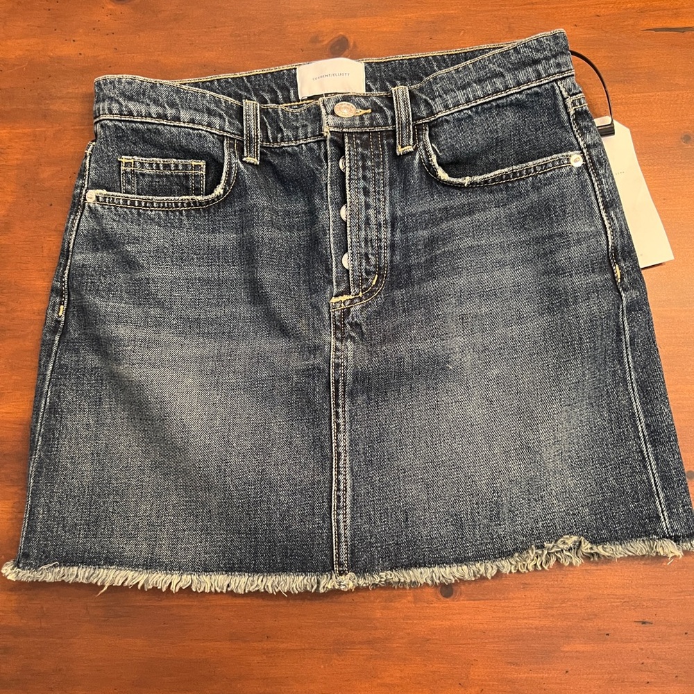 NWT CURRENT ELLIOT Exposed Button Fly Five-Pocket Denim Mini Skirt
